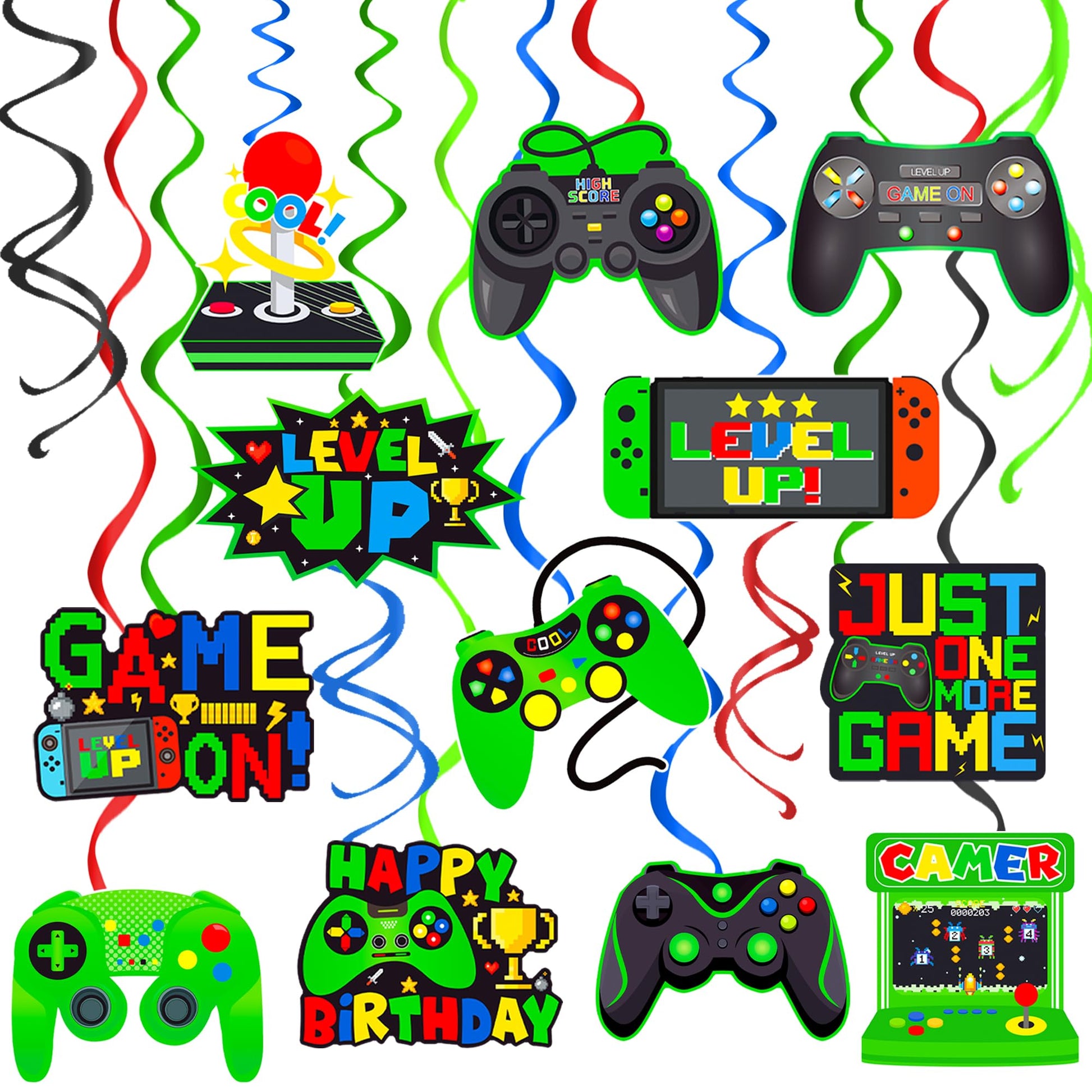 umoni Green Video Game Hanging Swirls 20Pcs Gamer Birthday Party Decorations Game On Birthday Hanging Decoraiton Gaming Ceiling 