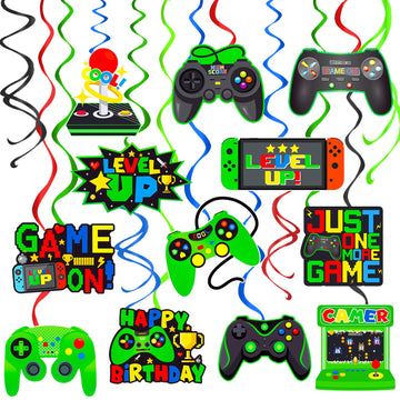 umoni Green Video Game Hanging Swirls 20Pcs Gamer Birthday Party Decorations Game On Birthday Hanging Decoraiton Gaming Ceiling 