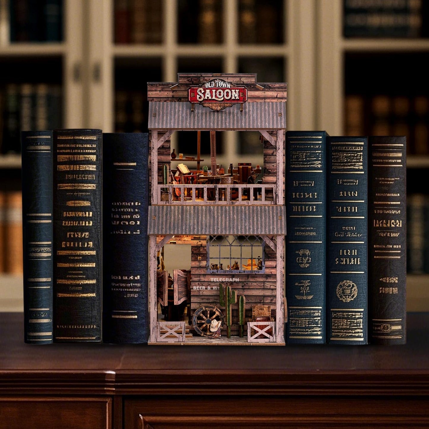 Wondyland Book Nook Kit - Diy Miniature House & Dollhouse Alley Model Kit, Puzzle Bookshelf Library Decor With Led Light, Craft