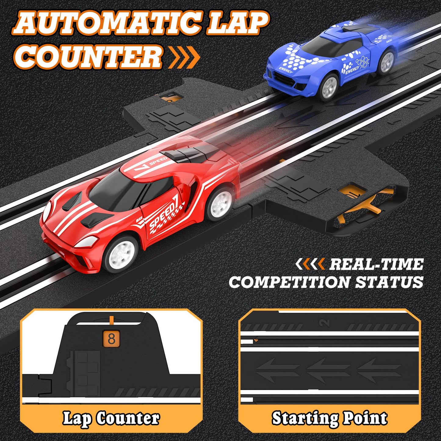 Wupuaait Slot Car Race Track Sets With 4 High-Speed Slot Cars, Battery Or Electric Car Track, Dual Racing Game Lap Counter Circular Overpass Track, Gifts Toys For Boys Kids Age 6 7 8-12