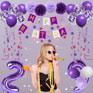 Naninuneno 29Th Birthday Decorations For Girls, Purple 29 Happy Birthday Balloons Supplies Including Purple Happy Birthday Banne