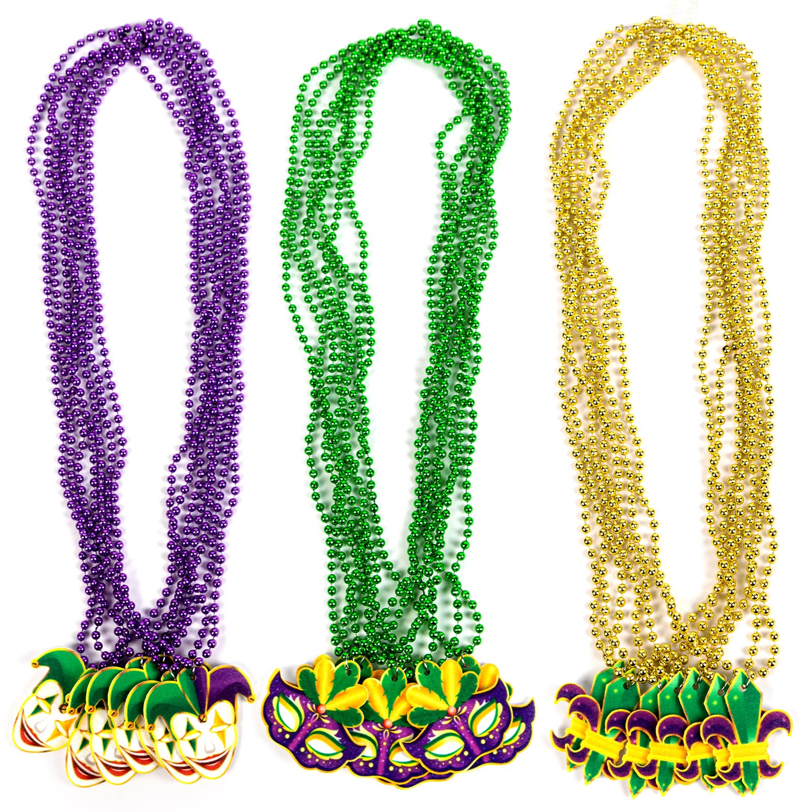 jollylife 21PCS Mardi Gras Beads Necklaces Bulk: Purple Gold Green Metallic Bead Carnival Parade Party Supplies