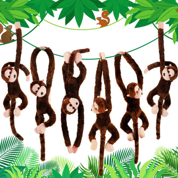 Hungdao 6 Packs Hanging Monkey Stuffed Animal Toy With Hook And Loop Fasteners Hands Stuffed Monkey Plush Toys For Kids (24 Inch)