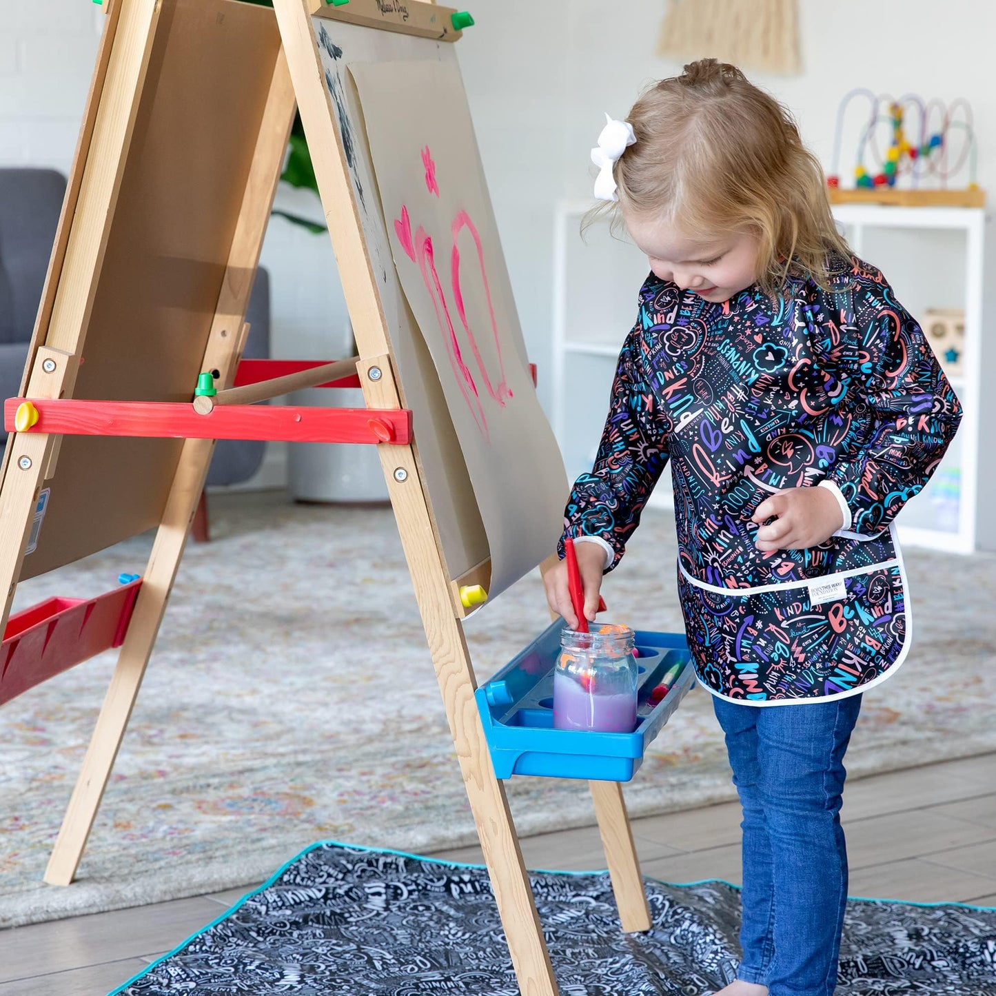 Bumkins Sleeved Smock, Toddler Reusable Waterproof Bib For Girls And Boys 3-5 Years, Long Sleeve Childrens, Kids Paint Apron, Arts, Crafts And Play With Pocket, Soft Fabric, Born This Way Kindness