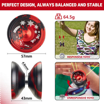 HKSOD Yoyo Professional Responsive Yoyo for Kids Beginners  Unresponsive Professional Yoyos for mature-themed  Trick Yoyos for Advanced Players with Bearing Accessories+Removal Tool (Black & Red)