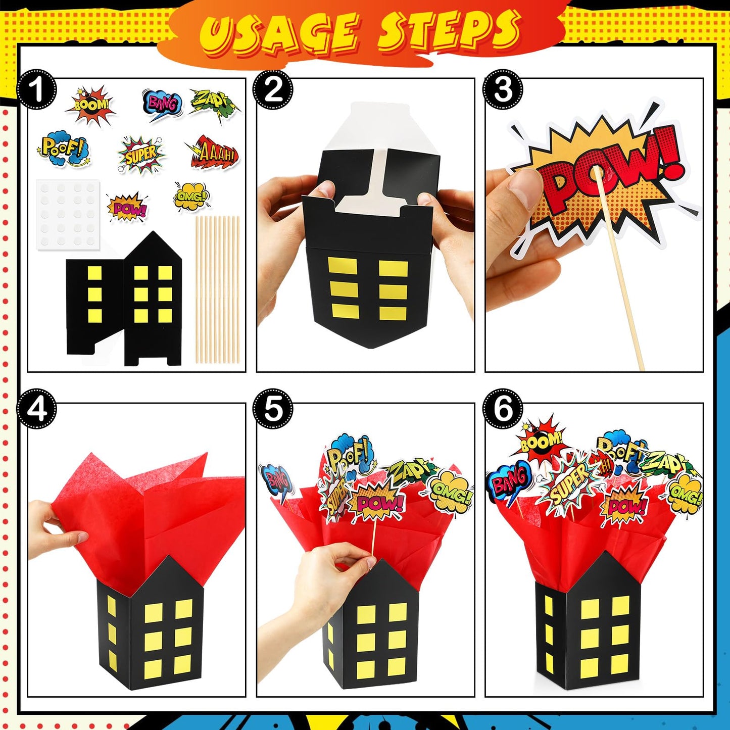Soulchen 12 Sets Hero Themed Party Centerpieces Decorations Hero Action Sign Table Toppers with City Box Circus Sound Effect Cut