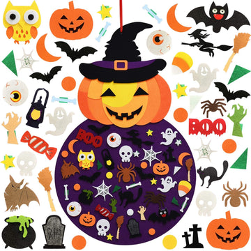 THAWAY DIY Halloween Felt Pumpkin Witch Hanging Decor for Kids Felt Crafts and Kits Adhesive Ornaments Halloween Party Favor Dec