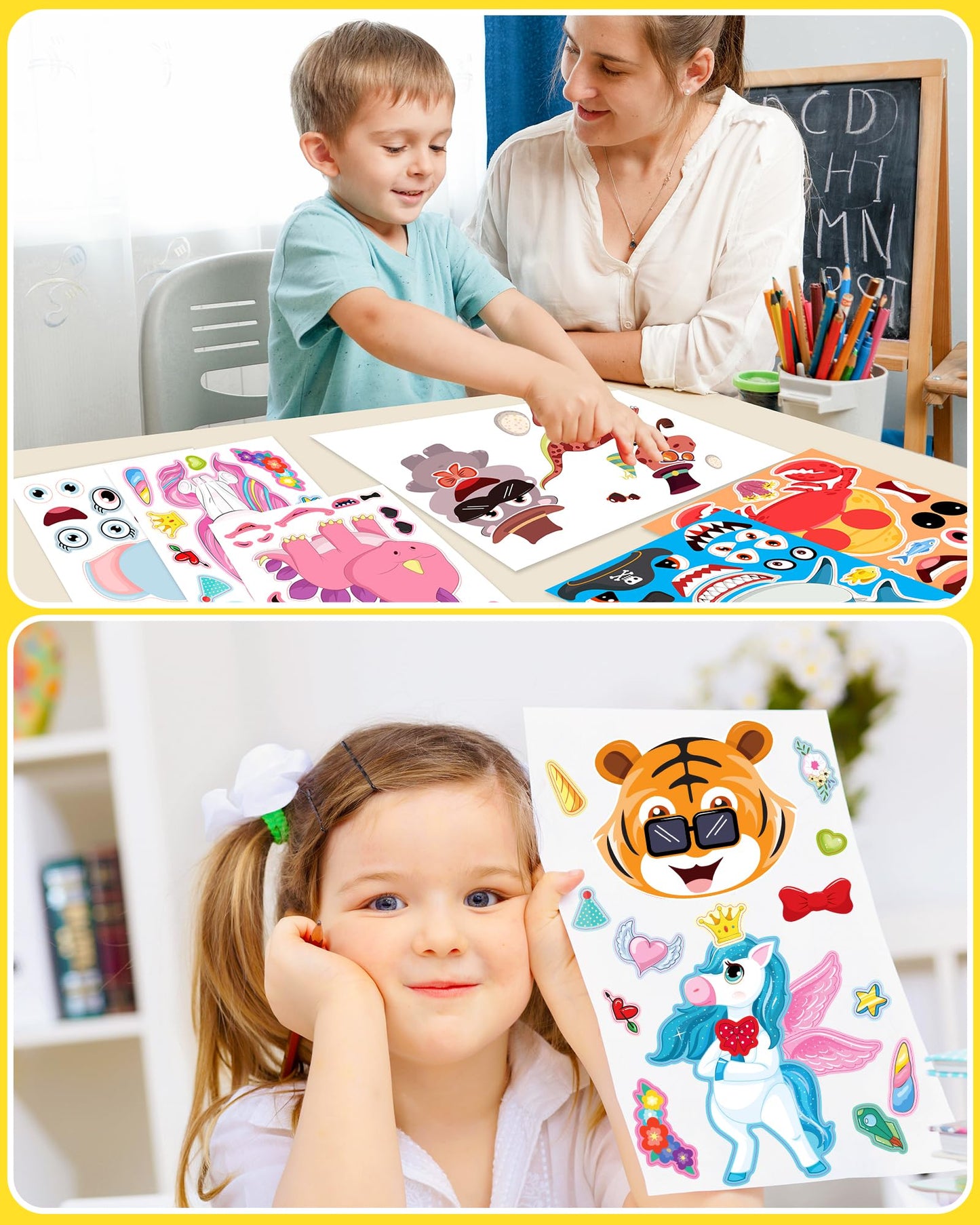 24 Pcs Make Your Own Sticker Sheets For Kids, Mix And Match Animal Face Stickers For Kids 3-5, 4-8, Toddlers Crafts Activities G