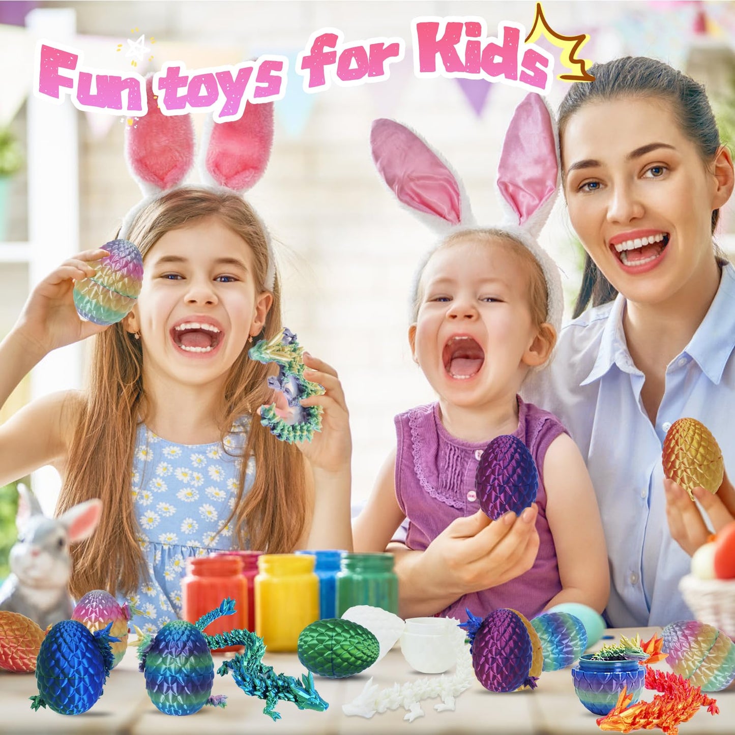 6Pack 3D Printed Easter Dragon Eggs, Easter Basket Stuffers, Mini Mystery Dragon Egg With Dragon Inside,Crystal Dragon Fidget To