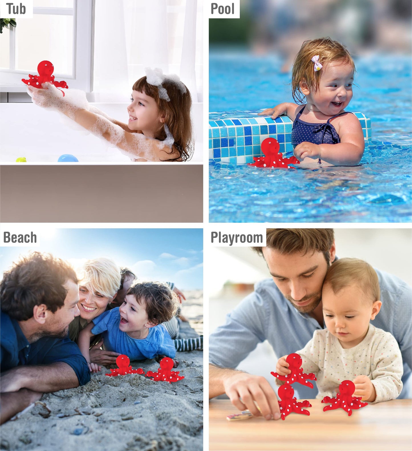 Dollibu Octopus Bath Buddy Squirter - Floating Red Octopus Rubber Bath Toy, Fun Water Squirting Bathtime Play For Toddlers, Cute
