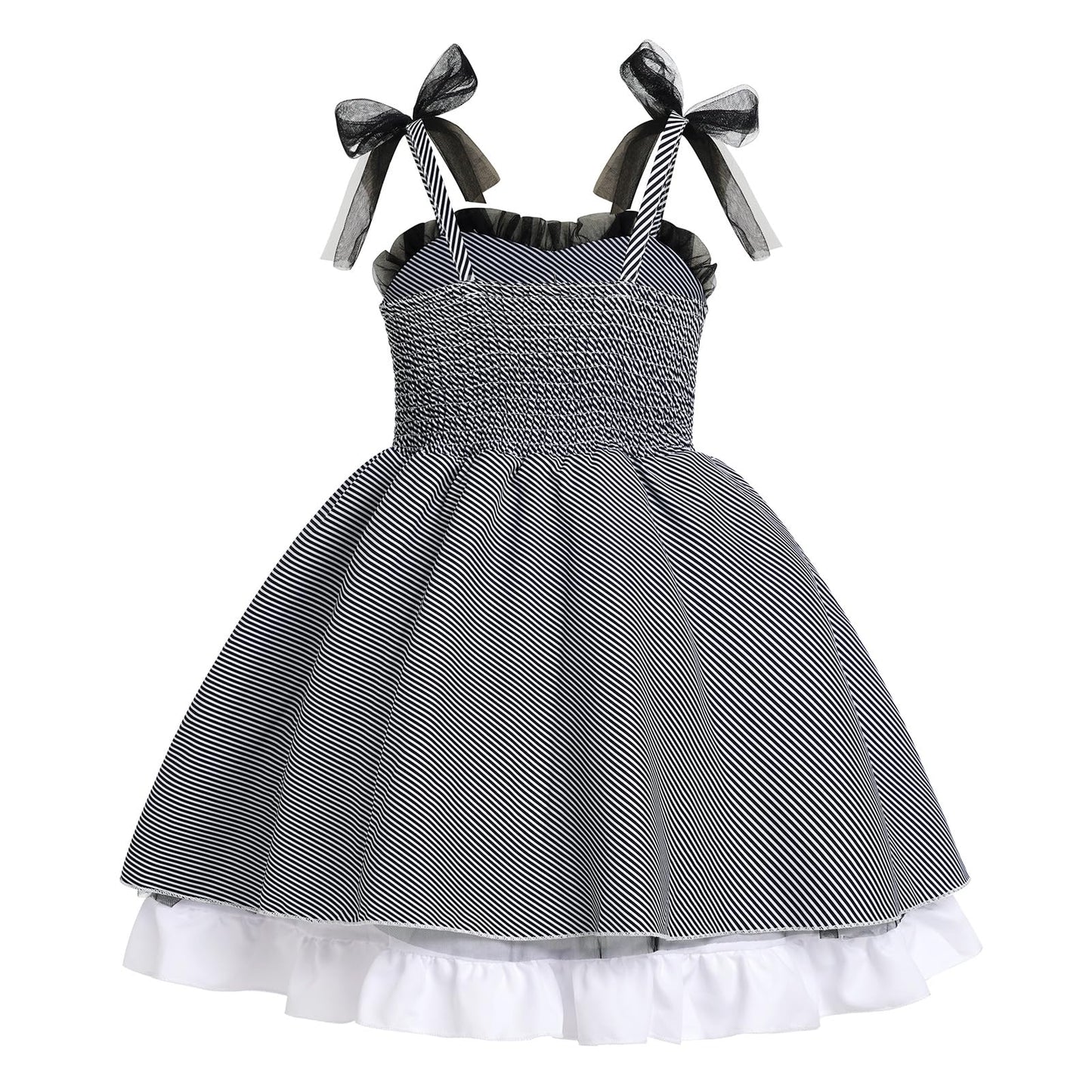 Kids Girls Halloween Costume Black and White Green Striped Stripes Block Ruffle Lace Tulle Dress Up Outfit Toddler Cosplay Fancy