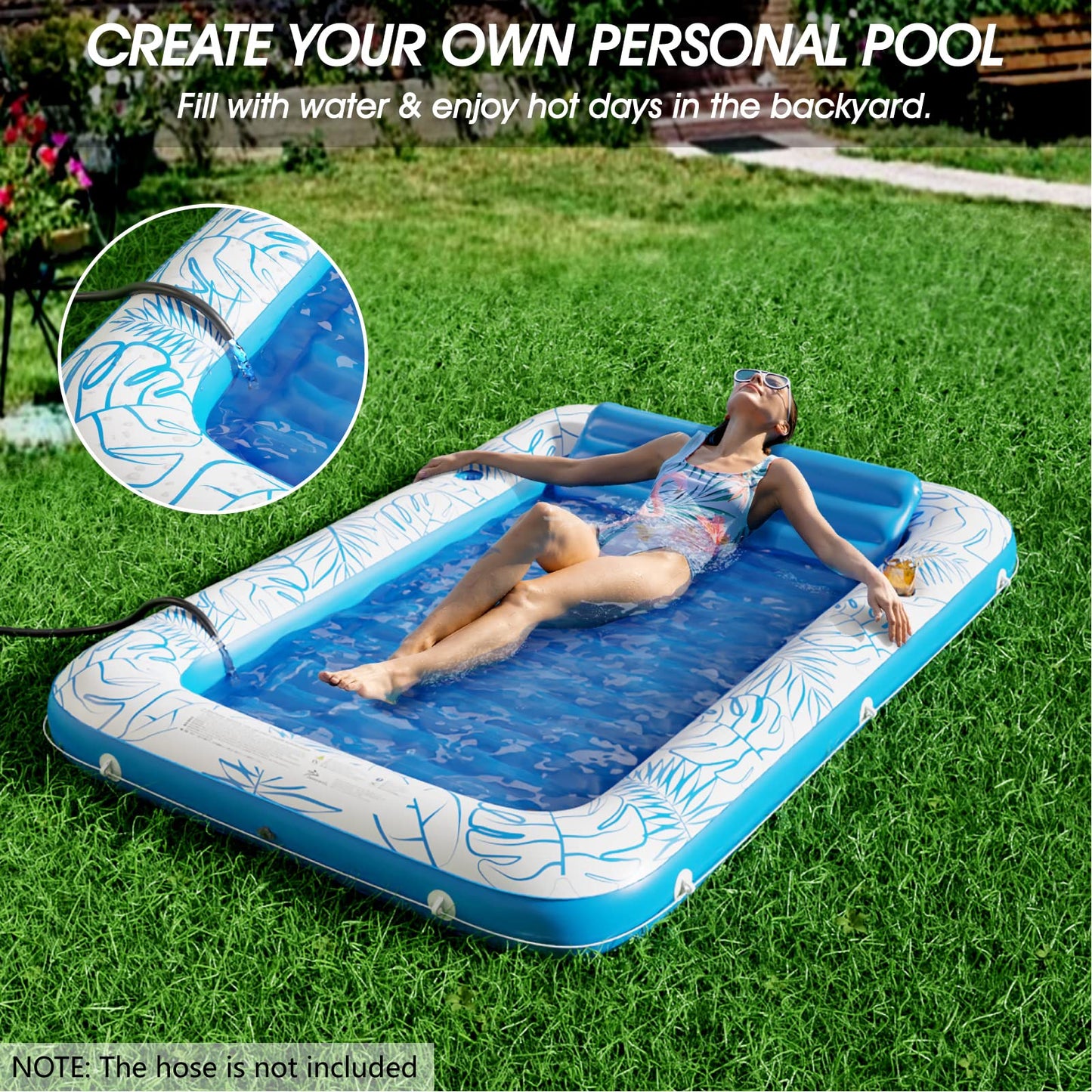 Jasonwell Inflatable Tanning Pool Lounger Float 4 in 1 Sun Tan Tub Sunbathing Lounge Raft Floatie Toys Water Filled Bed Mat Pad for Kids mature-themed Blow Up Kiddie Ball Pit Pool (XL)