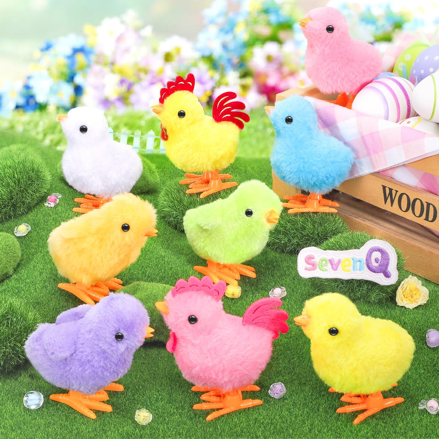 Sevenq Wind Up Toys For Kids Easter Basket Stuffers, 9Pcs Jumping Plush Chicks Small Fidget Toys For Easter Egg Hunt Treasure Bo