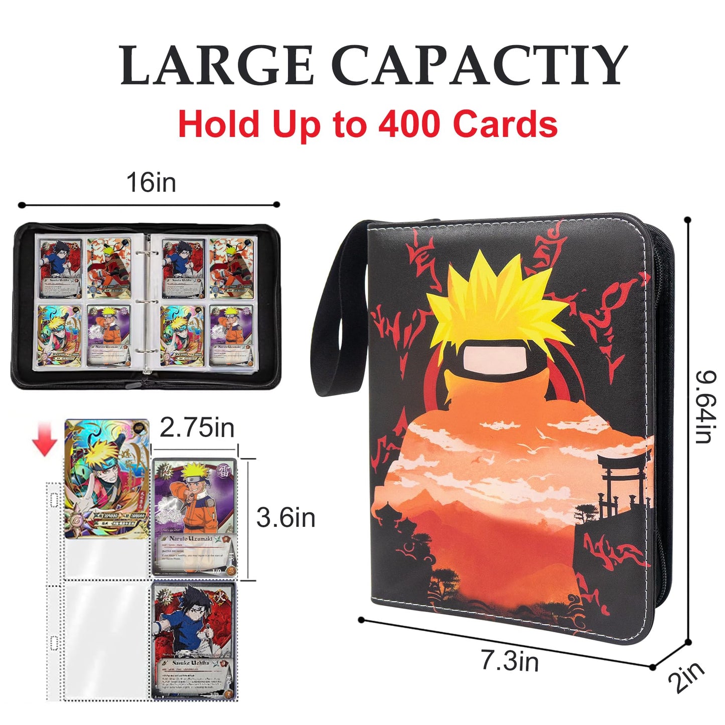 Anime Trading Card Binder  4 Pocket with 50 Sleeves up to 400 Cards  Waterproof Card Storage Bag for Anime  Game and TCG Cards
