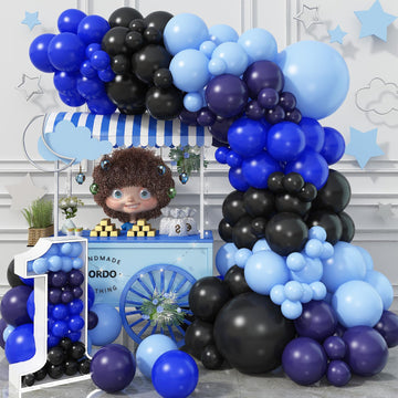 Jobkoo Blue And Black Balloon Arch Kit, 102 Pcs Navy Royal Blue Latex Party Balloons Baby Light Blue Black Balloon Garland Kit F