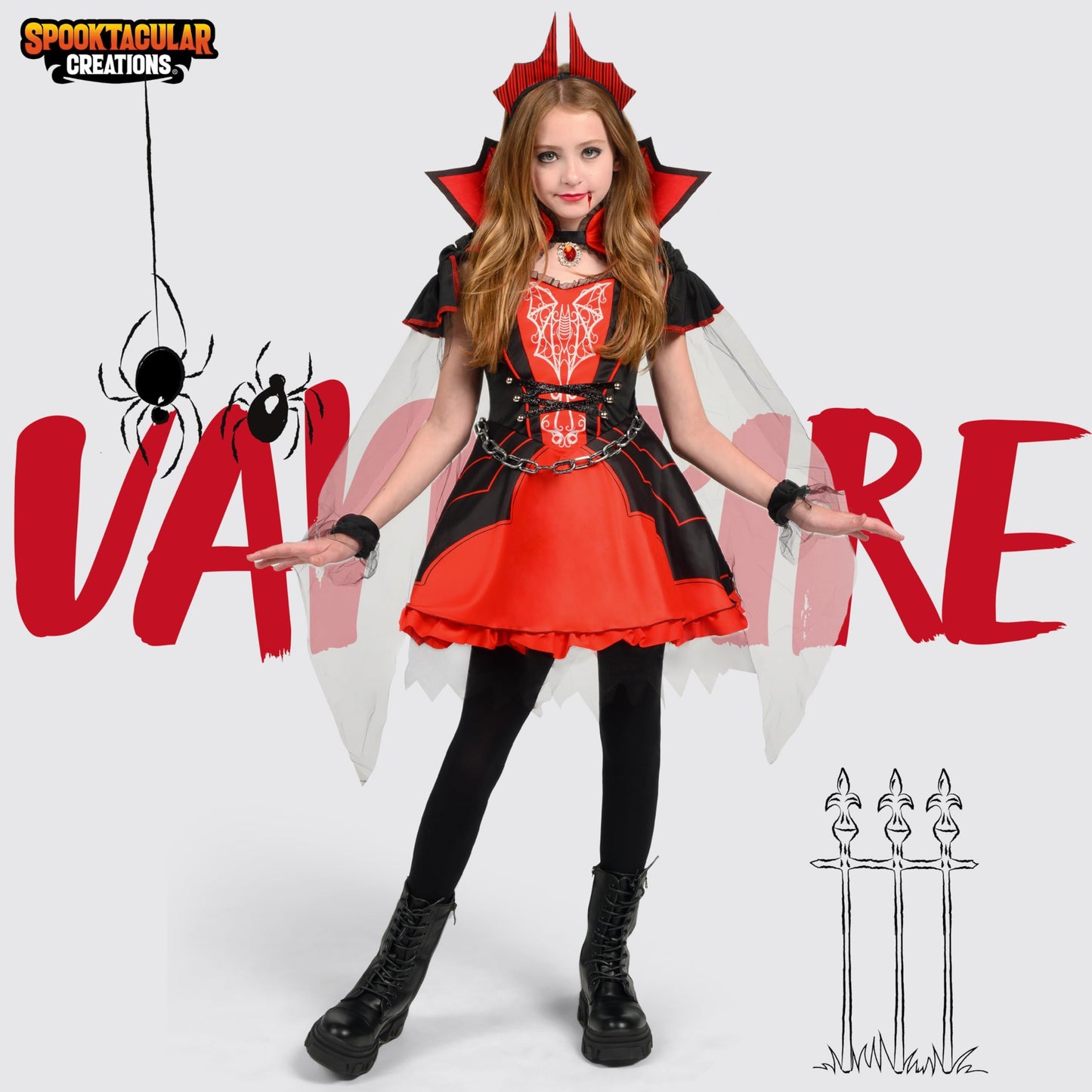 Spooktacular Creations Halloween Girls Vampire Costume, Red Dark Vampire Dress For Girls Halloween Dress Up, Role-Playing And Co