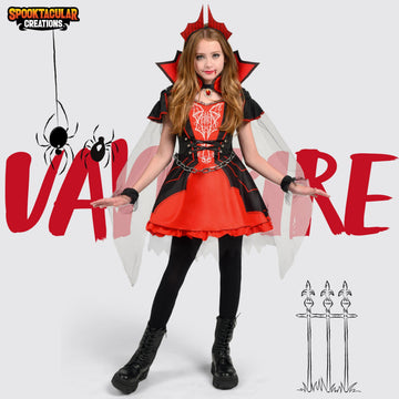 Spooktacular Creations Halloween Girls Vampire Costume, Red Dark Vampire Dress For Girls Halloween Dress Up, Role-Playing And Co