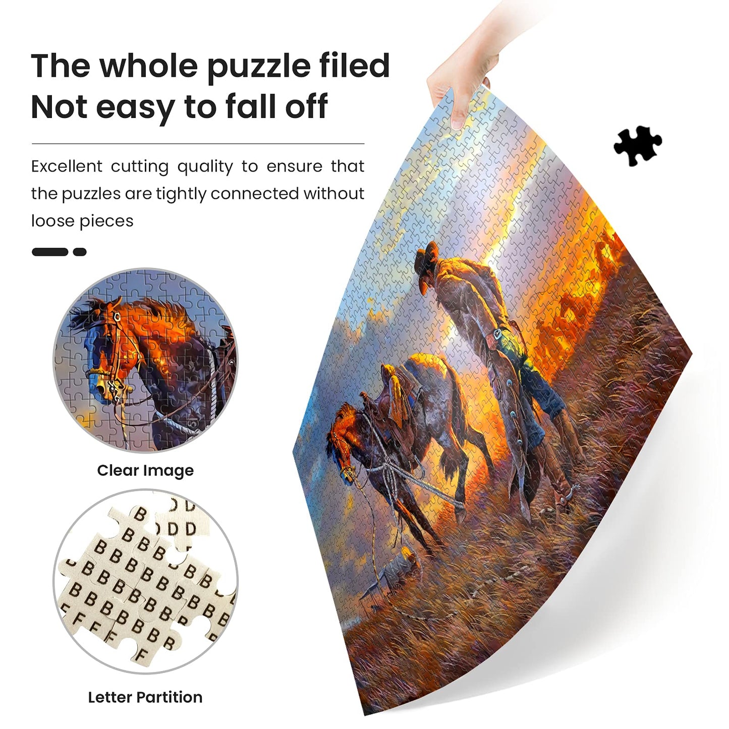 Najiaxiaowu Wooden 1000 Pieces Jigsaw Puzzles For Adults, Elderly Or Kids, Western Cowboy Rider Prairie Wind Flower Puzzle For F