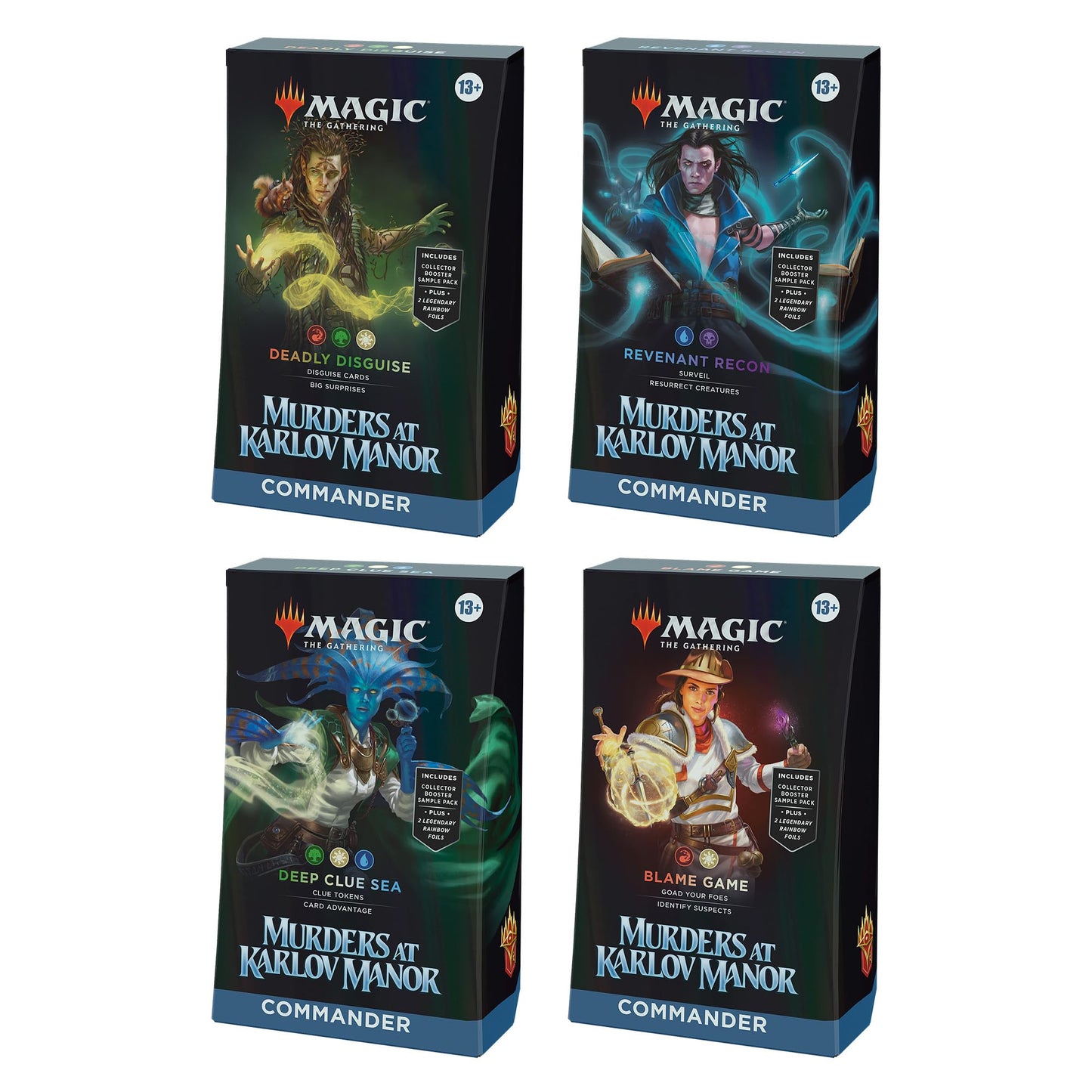 Magic: The Gathering Murders At Karlov Manor Commander Deck Bundle - Includes All 4 Decks (Deadly Disguise, Revenant Recon, Deep Clue Sea, And Blame Game)