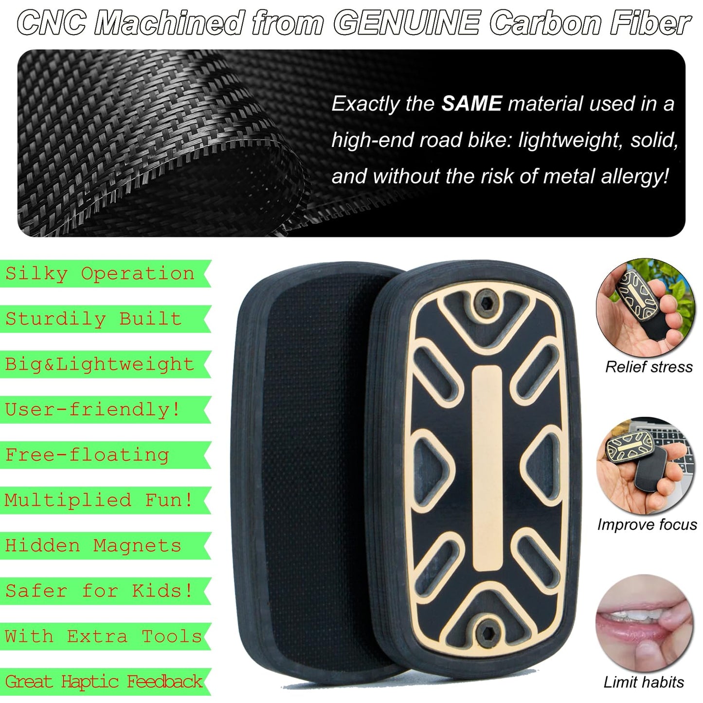 DjuiinoStar Silent Fidget Slider - Carbon Fiber, Lightweight, Strong Haptic Feedback, Magnetic, Black, Premium Fidget Toy DFS-28