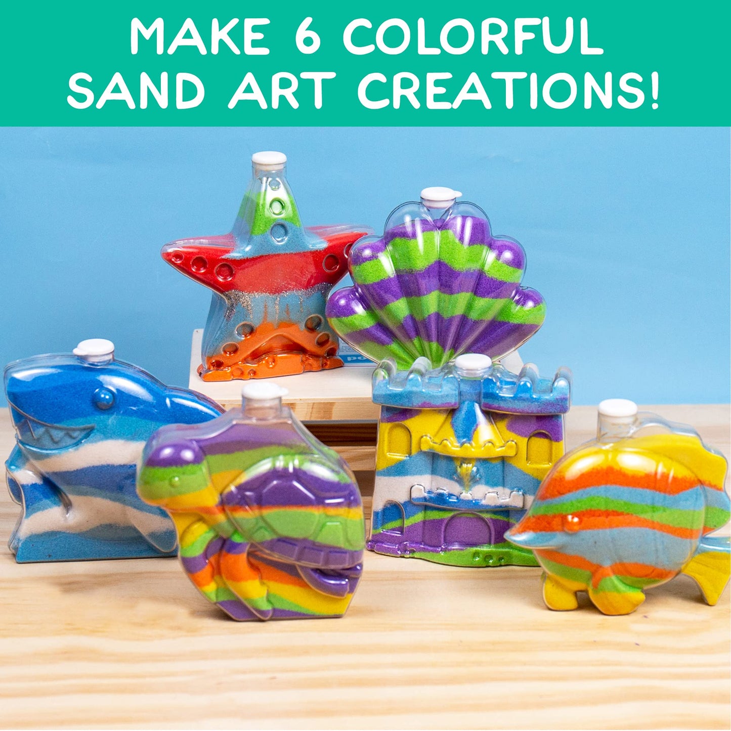 Made By Me Underwater Sand Art Kit, 6 Ocean-Themed Bottles, 8 Sand Colors, Glitter, Funnel, DIY Activity for Kids Ages 6-9