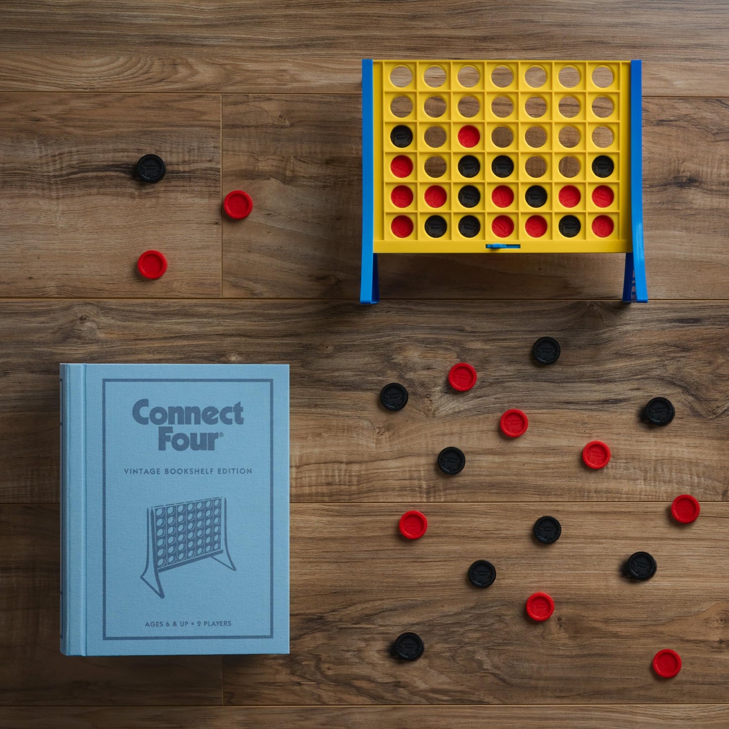 WS Game Company Connect Four Vintage Bookshelf Edition - Linen, Modern Burlap, Model 43417
