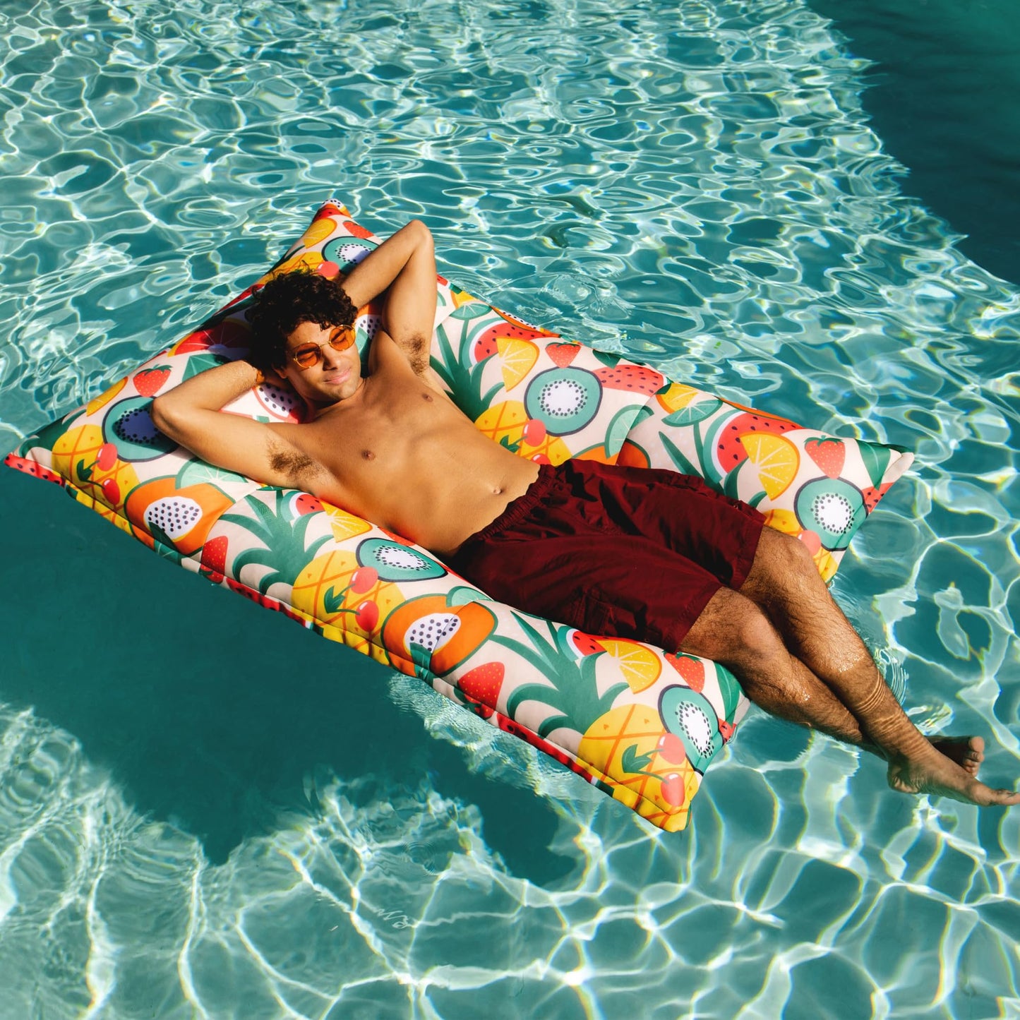 Big Joe Lagoon Lounger No Inflation Needed Pool Float, Fruit Salad Doubled-Sided Mesh, Quick Draining Fabric, 5 Feet Giant