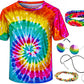 Kids Hippie Costume For Boys Girls 60S 70S T-Shirt 5Pcs Set For Halloween Party 5-6T Multicolor