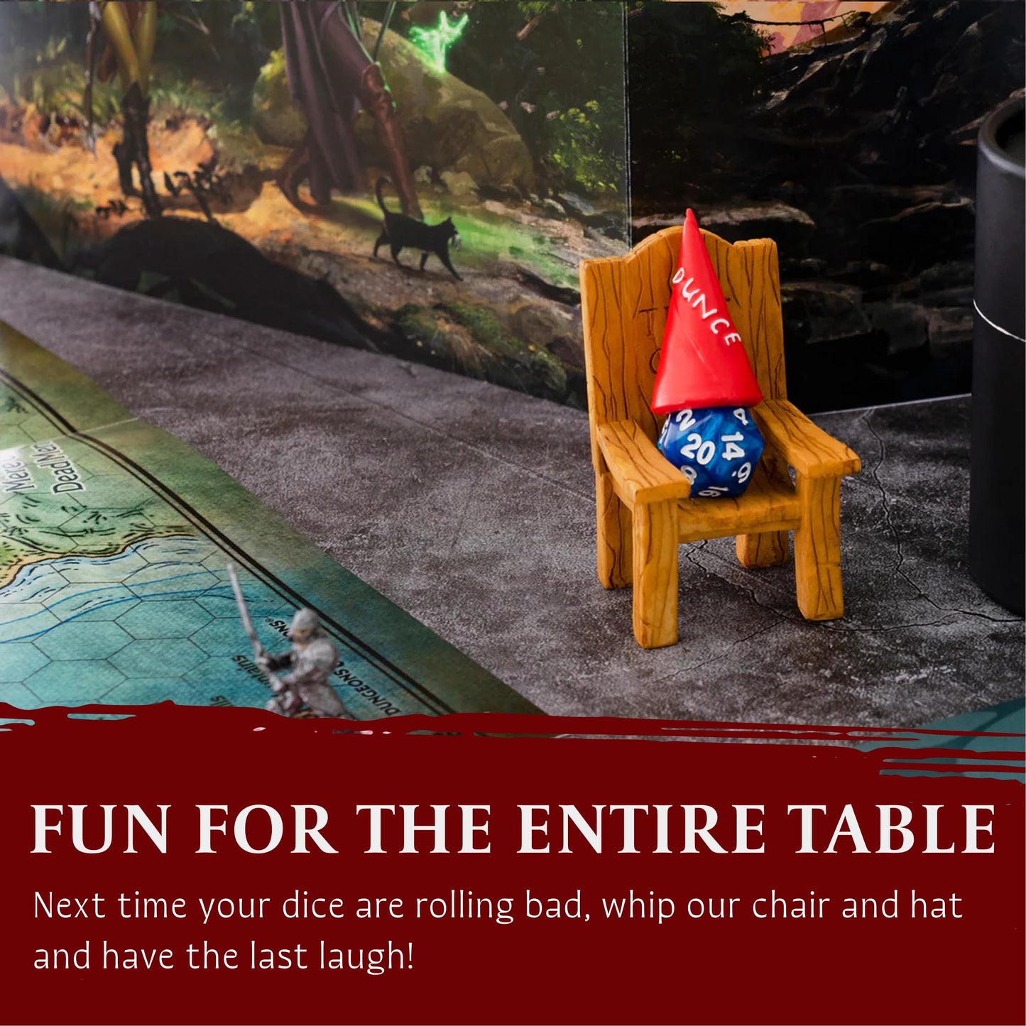 DnD Dice Jail - Time Out Chair & Dunce Hat - Punish Your Bad Dice in our Chair Of Shame - Accessories / Gift for Dungeons and Dr