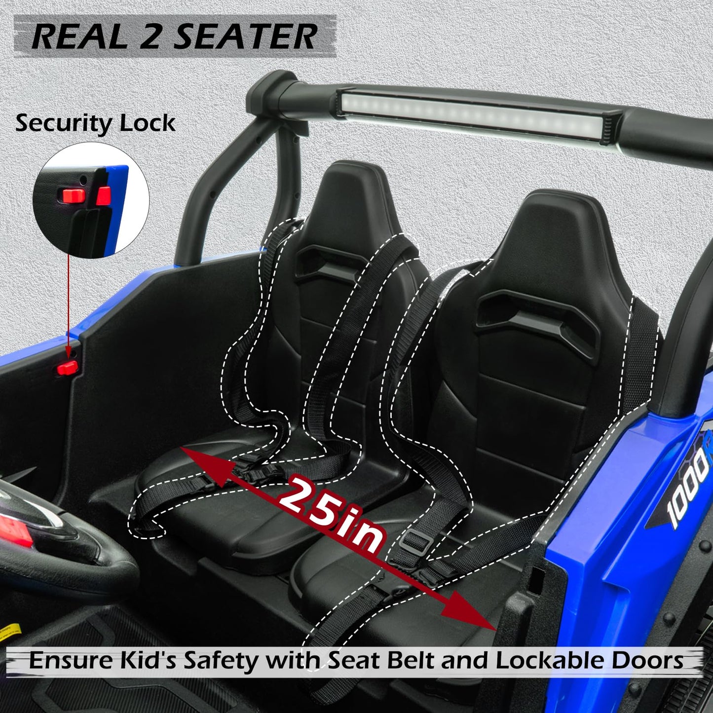 MOLACHI 24V 2 Seater Kids Ride on UTV Car 4WD Battery Powered Electric Vehicle for Kid Ride On Truck with Remote Control Safety Belts 3 Speeds (Blue)