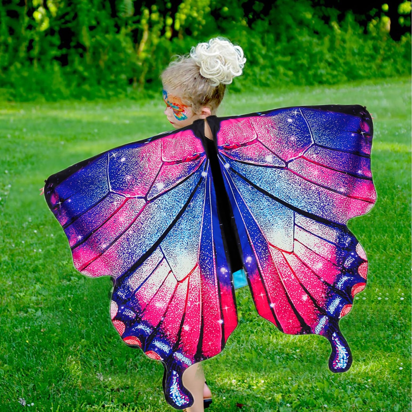Rektak Butterfly Wings For Girls, Butterfly Costume For Halloween Party Kids Fairy Wing With Mask And Headband(Red Blue)