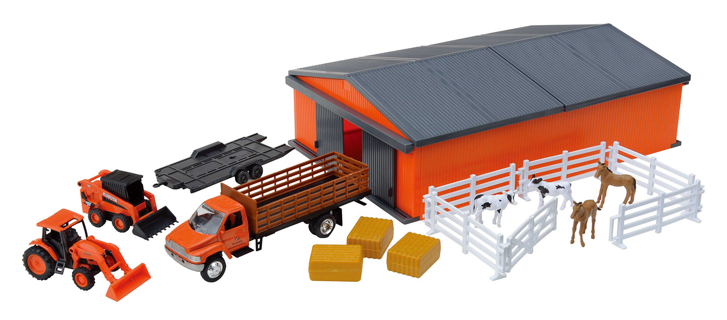 New Ray Kubota Farm Vehicles With Machine Shed Set