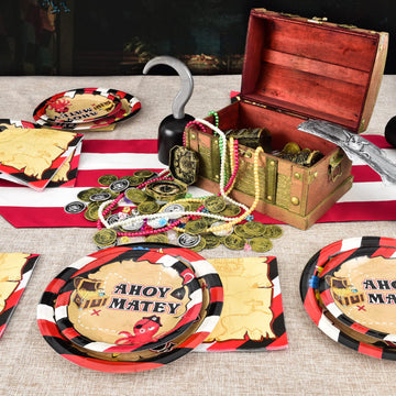 Wernnsai Pirate Party Supplies - 48 Pcs Treasure Map Party Plates And Napkins Disposable Party Supplies Bundles Treasure Pirate Dinner Dessert Cake Plates Napkins For Kids Birthday Serves 16 Guests