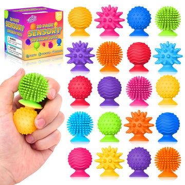 Sensory Fidget Toys Kids Adults :20 Pack Textured Suction Cup Sensory Toys For Kids With Autism- Bulk Fidgets For Students Classroom Prize-Squishy Bath Calm Down Corner Supplies For Boys Girls Gifts