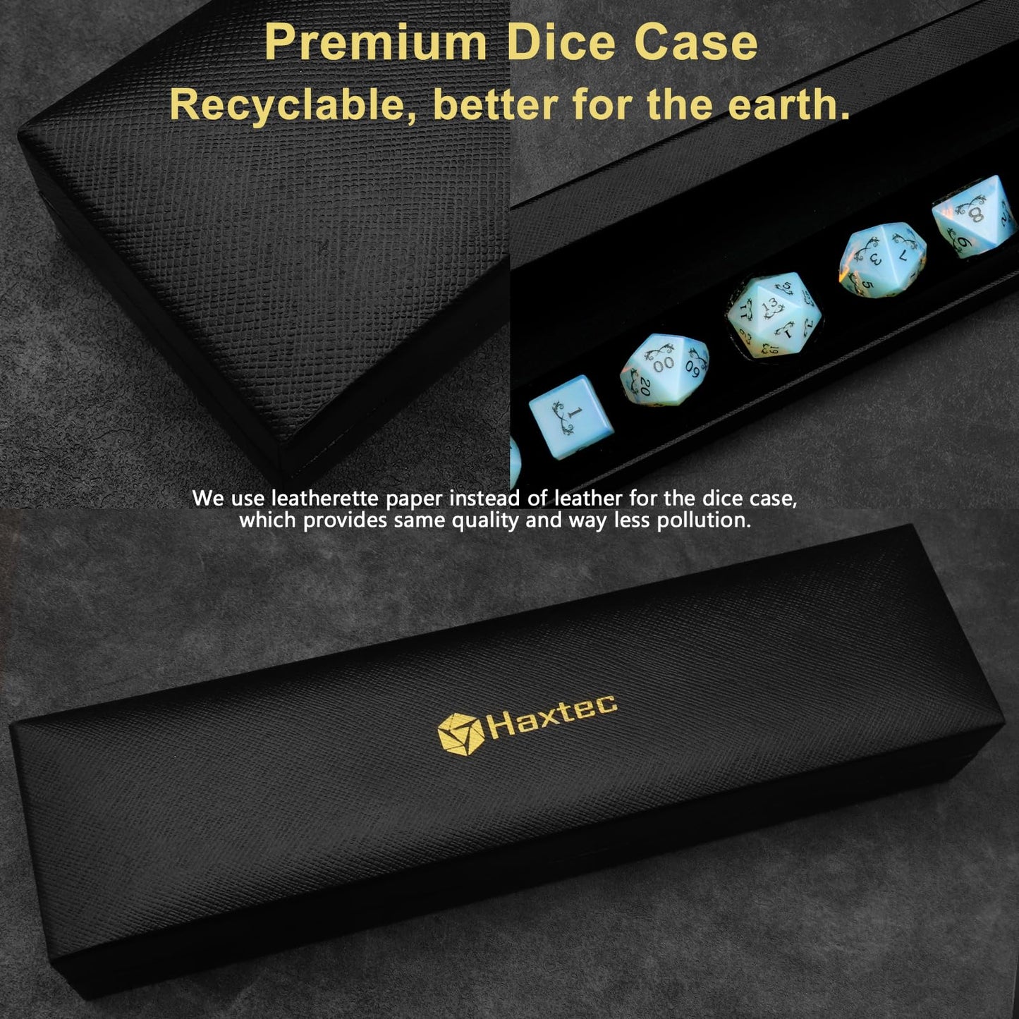 Haxtec Gemstone Dice Opal DND Dice Set with Dice Case Opalite D&D Dungeons and Dragons Dice TTRPG DND Master Gift