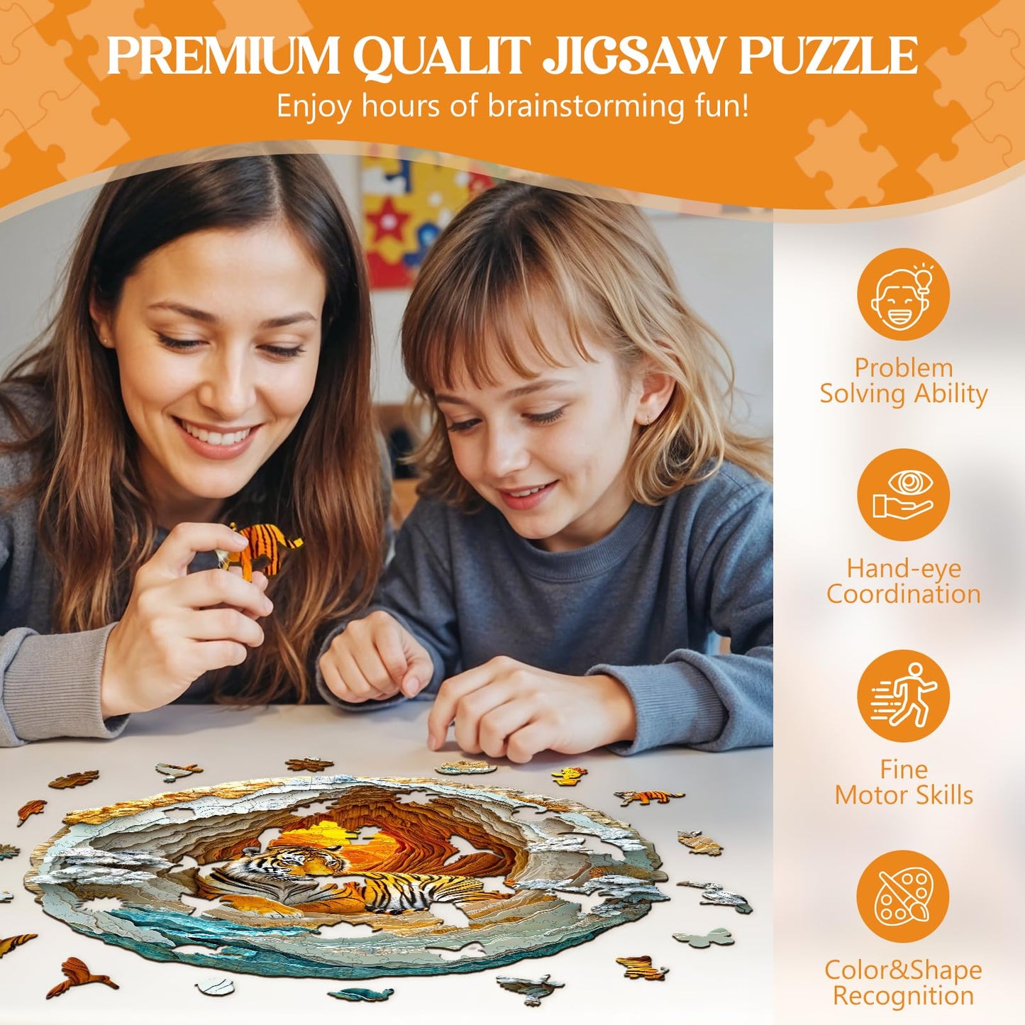 Wooden Puzzles for mature-themeds  Wooden Jigsaw Puzzles for mature-themeds Kids  3D Vision Effect-3D Tiger Unique Shaped Wood Puzzles mature-themed  Creative Birthday Gifts for Friends Family Game (8.5 * 8.5in 100pcs)