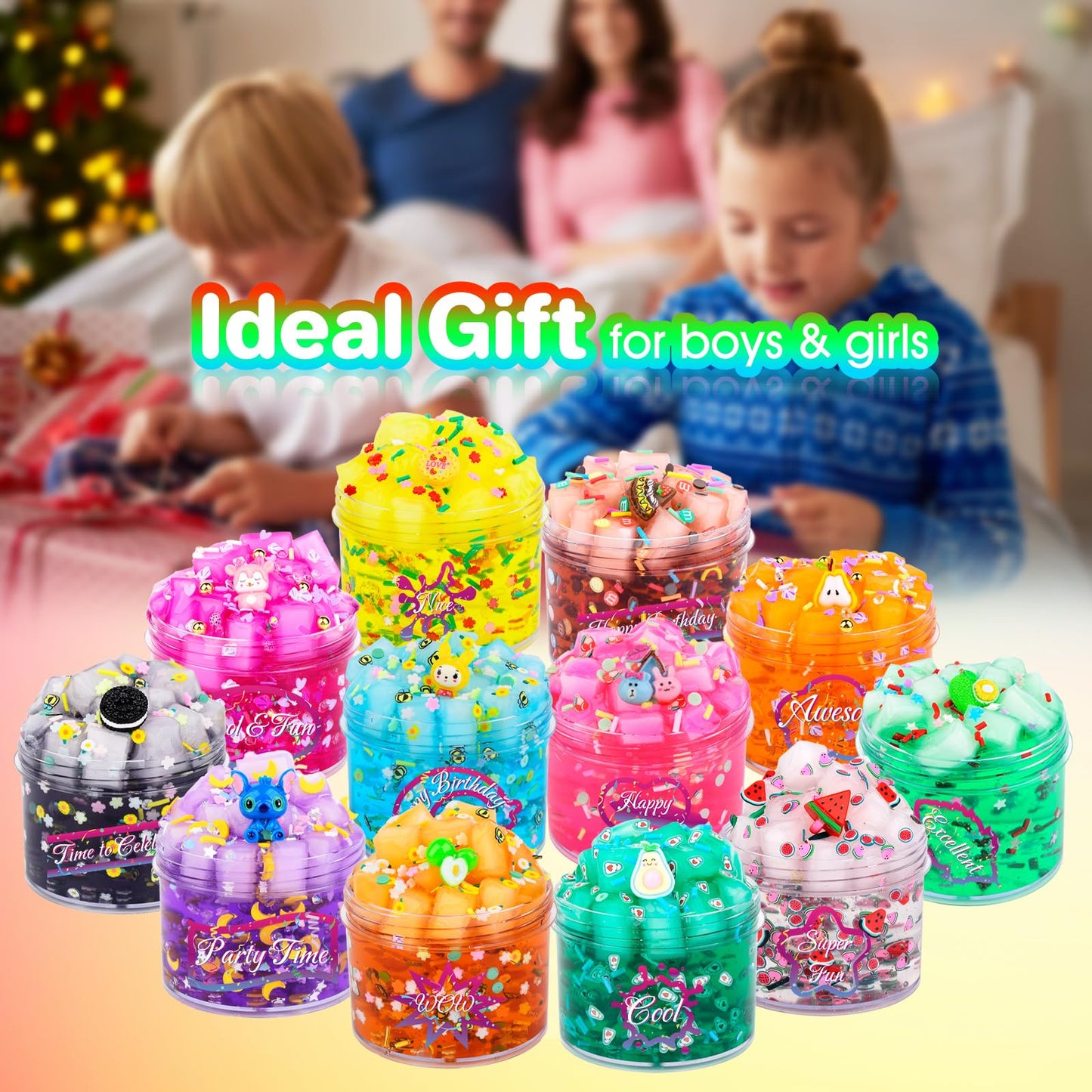 Hahafunyo 12 Pack Jelly Cubes Clear Slime Set - Small PVA-Based Slime for Kids - Holiday Birthday Party Favors