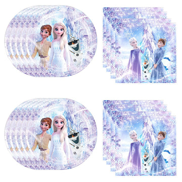 40Pcs Frozen Birthday Party Supplies, include 20 Plates and 20 Napkins, Frozen Birthday Party Decorations