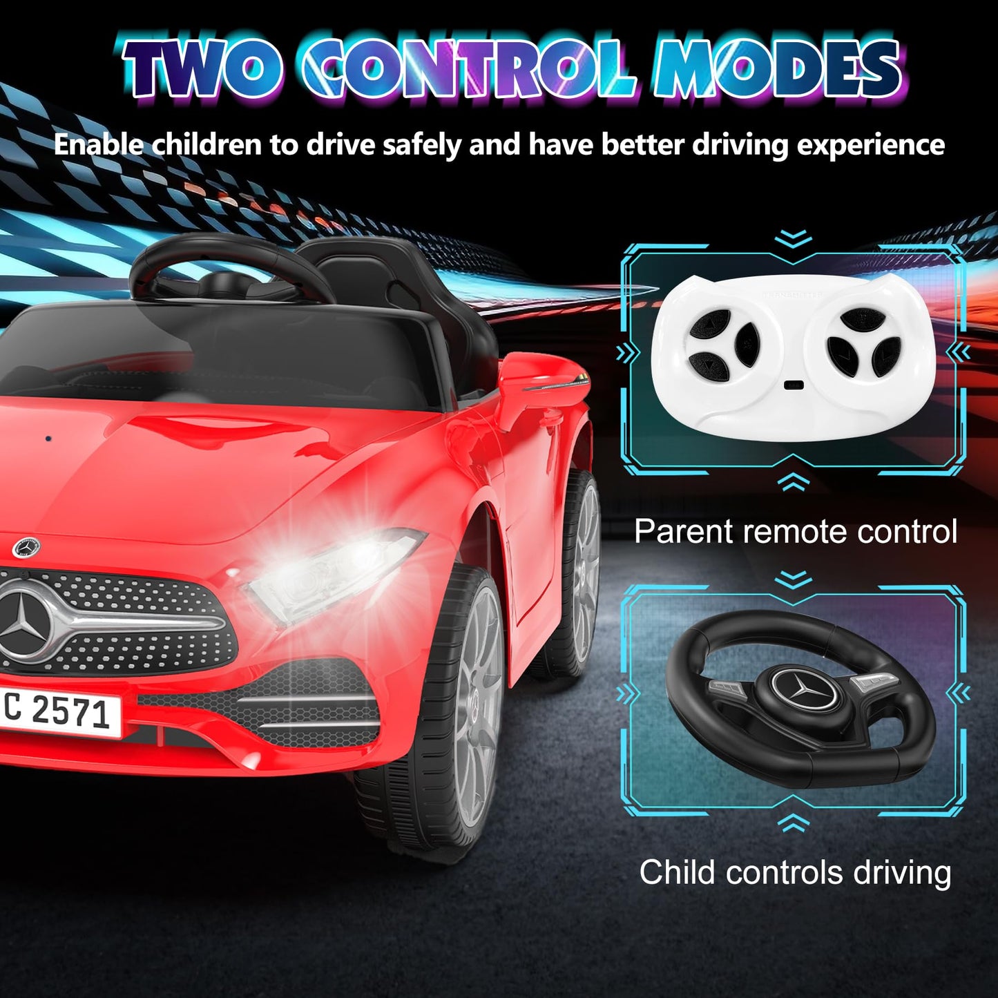 12V Kids Ride On Car With 2.4G Remote Control,Battery Powered Electric Car Ride On Vehicle Double Doors, 5 Point Safety Belt,Led Light (Sc-Red)