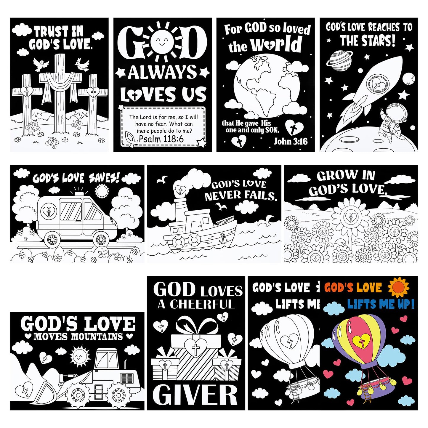 Zhanmai 30 Pcs Religious Valentine Coloring Poster Color Your Own Gods Love Posters DIY Christian Cross Crafts Bible Scripture 