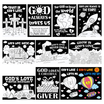 Zhanmai 30 Pcs Religious Valentine Coloring Poster Color Your Own Gods Love Posters DIY Christian Cross Crafts Bible Scripture 