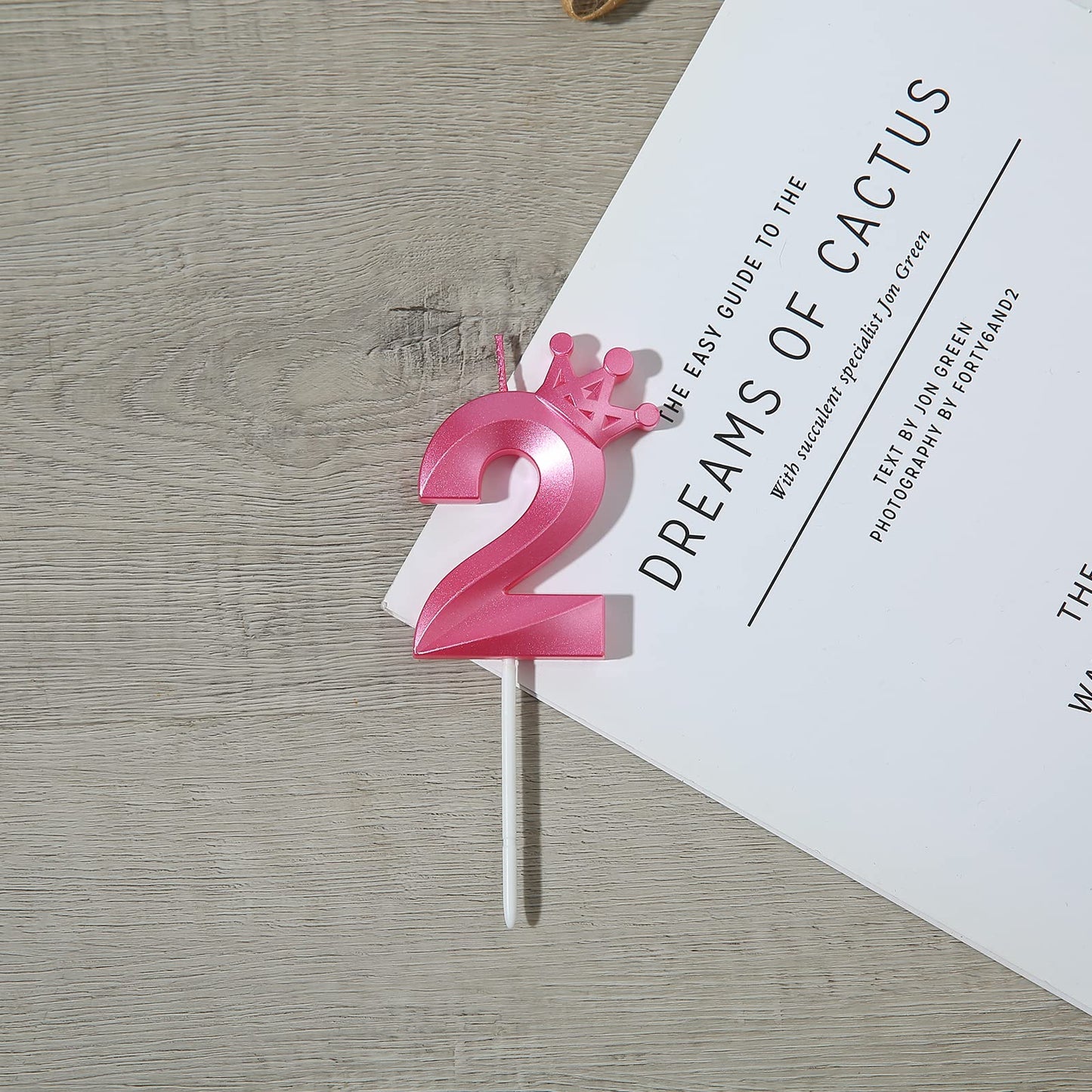 3.15 inch Pink 2 Birthday Candles,3D Crown Number 2 Cake Topper for Birthday Decorations