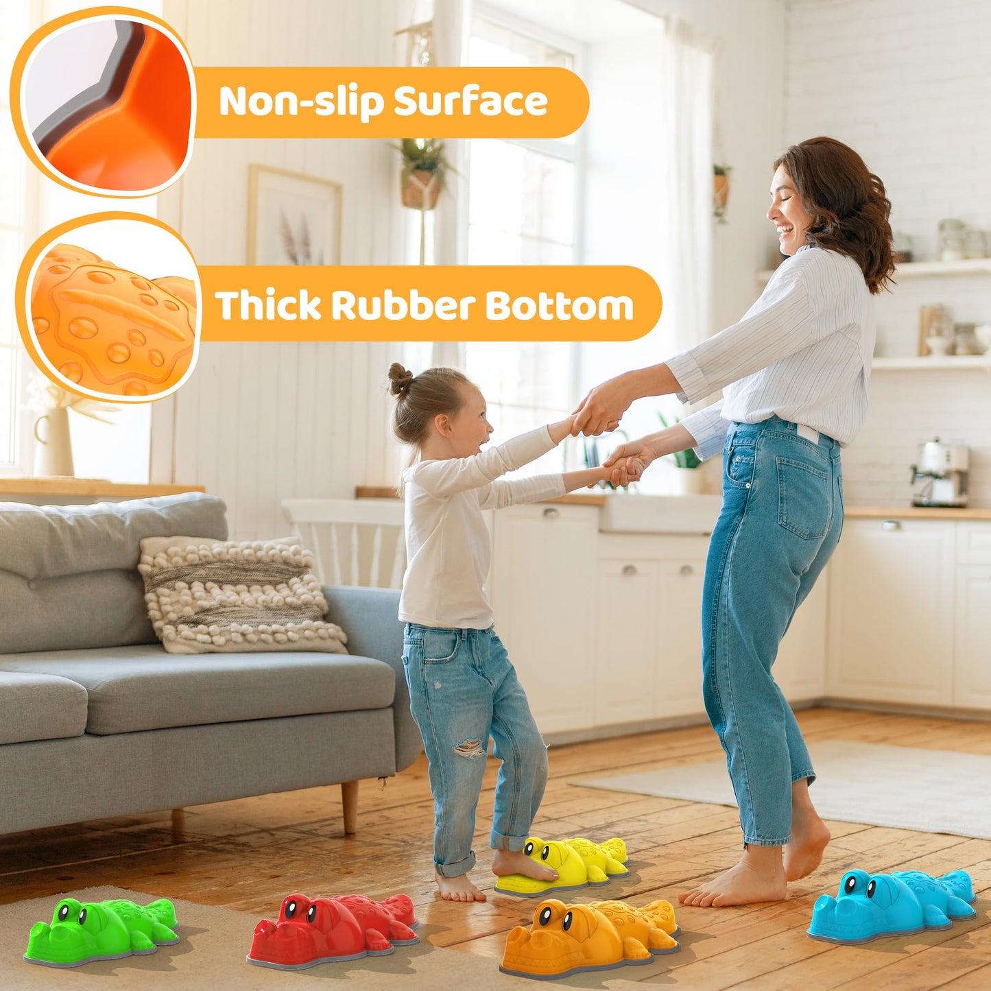 Flybakiz Stepping Stones For Kids,5 Pcs Non-Slip Jumping Balance Rocks Toys For Toddlers Outdoor Indoor Play Gift,Sensory Obstac