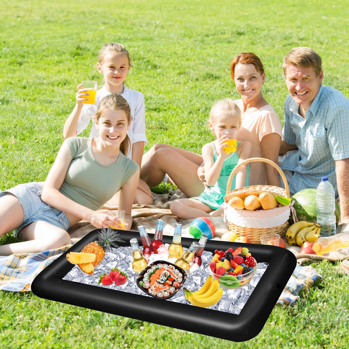 Inflatable Ice Serving Bar Pool Party Buffet Drink Cooler Floating Ice Tray Food Drink Containers for Summer Parties with Inflat