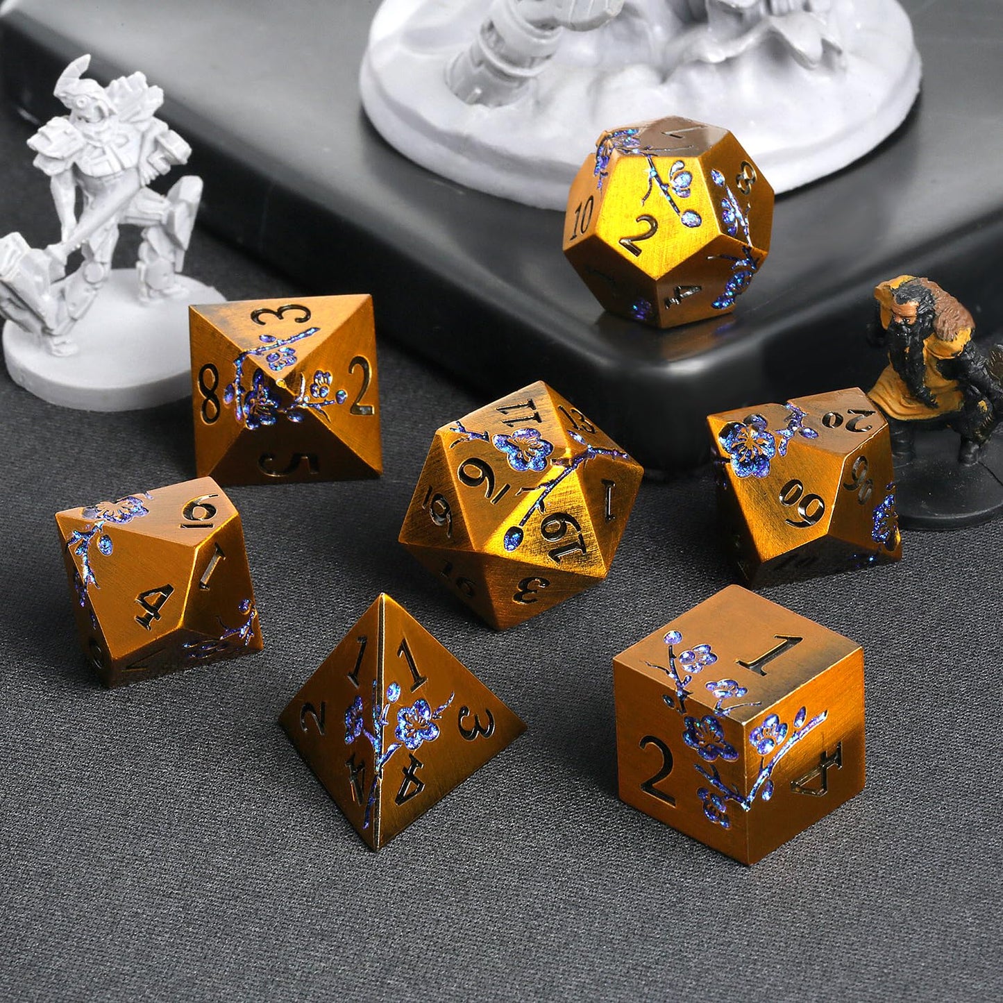 Metal Dice Flowers, 7 PCS Metallic Dungeons and Dragons Dice Set with Grogeous Gift Case for DND Dungeons and Dragon Tabletop Ga