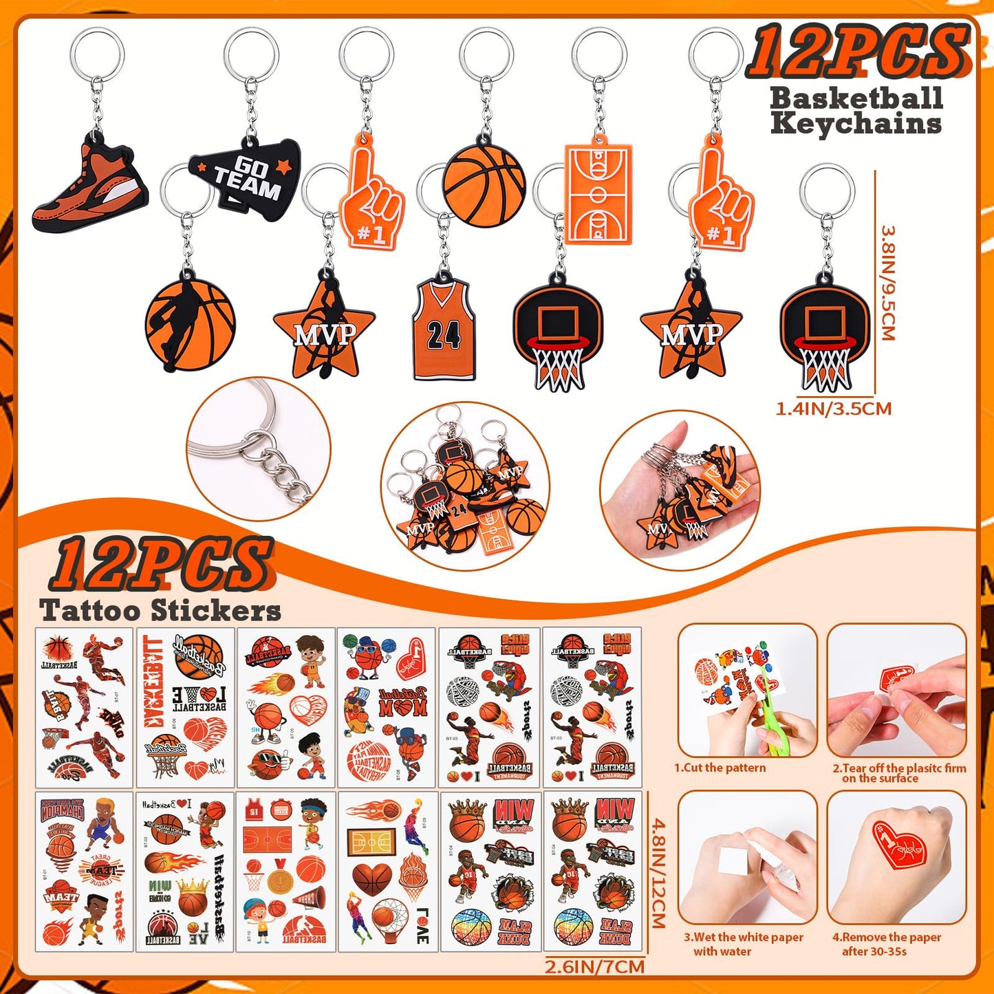 Winrayk 122Pcs Basketball Party Favors Birthday Supplies, Gift Bags Straws Stress Balls Tattoo Stickers Silicone Wristbands, Gif