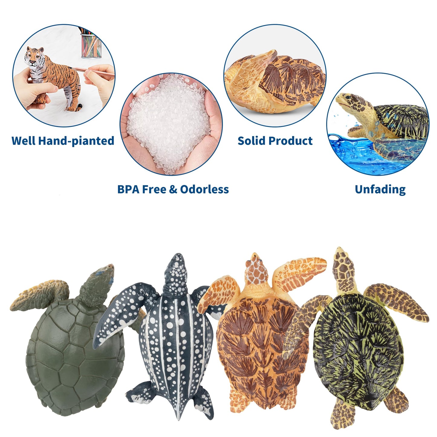 Toymany 6PCS Sea Turtle Figurines Set - Realistic Plastic Ocean Animals for Kids, Educational Toy, Cake Toppers, Birthday Gift