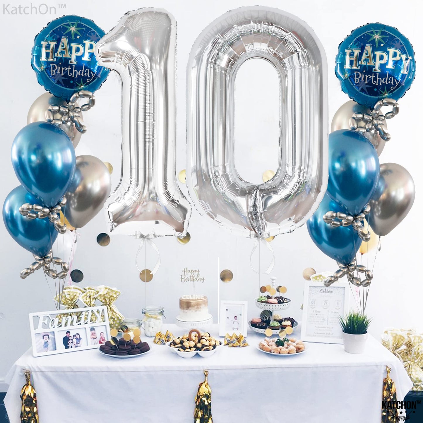 Katchon Silver 10 Balloon, 40 Inch - Birthday Decorations For Boys & 10 Year Anniversary