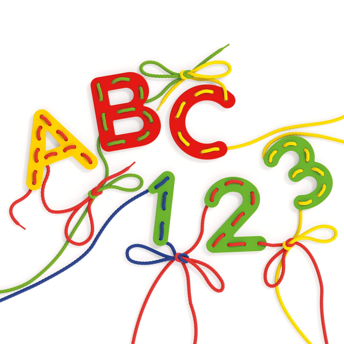 Quercetti Play Montessori Toys - Lacing ABC + 123-53-Piece Set Includes Numbers, Letters, Laces and Coloring Book to Help Kids D