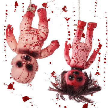 Simgoing 2 Pcs Halloween Creepy Dolls, 10 Inch Bloody Zombie Haunted Dolls, Scary Hanging Ghost Haunted With Rope For Halloween